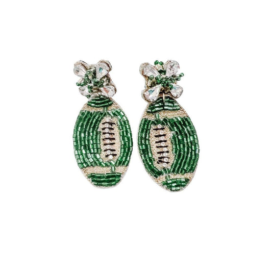 Green Football Beaded Earrings