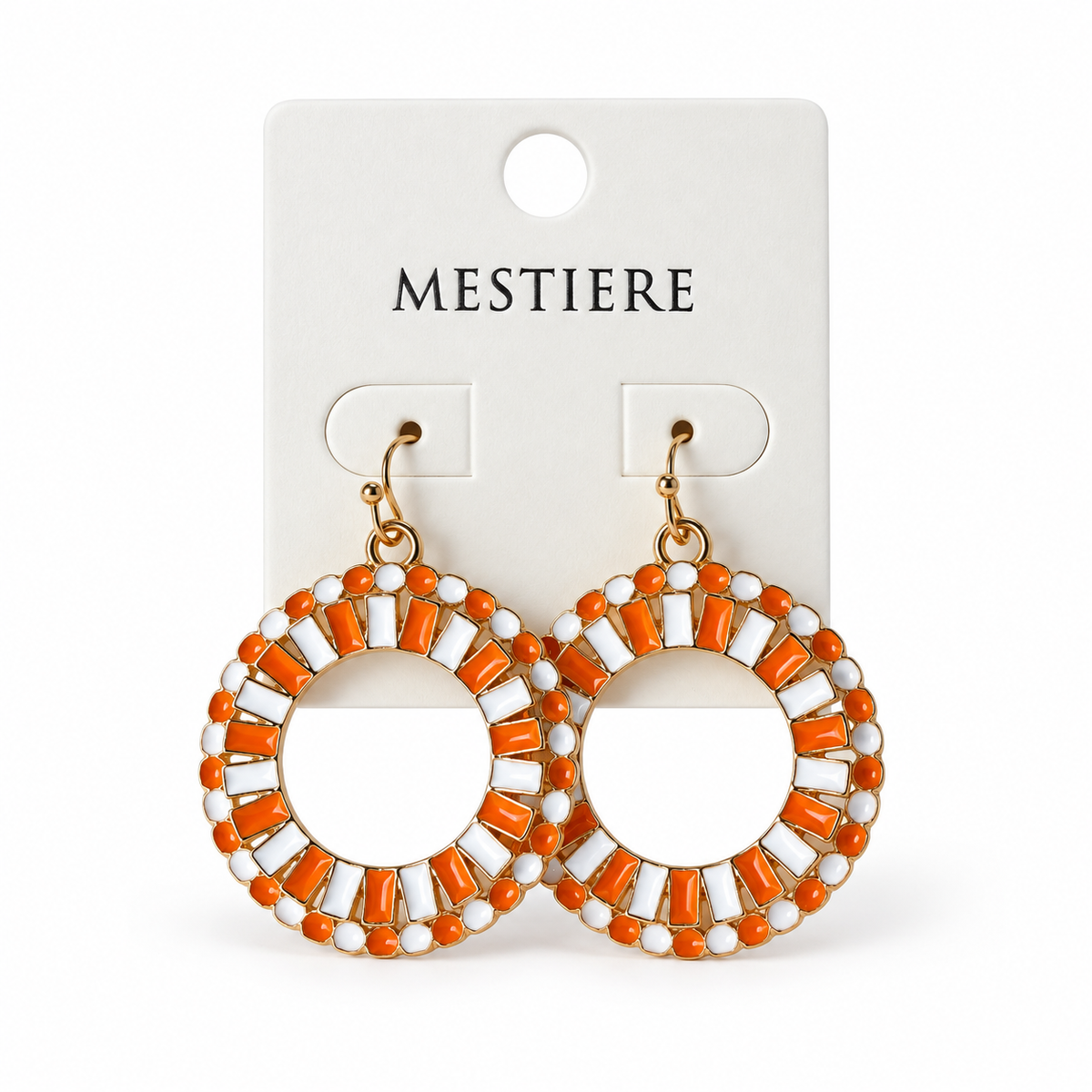 Orange & White Circle Dangle Earrings