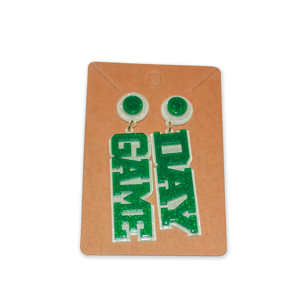 Game Day Green & White Acrylic Earrings