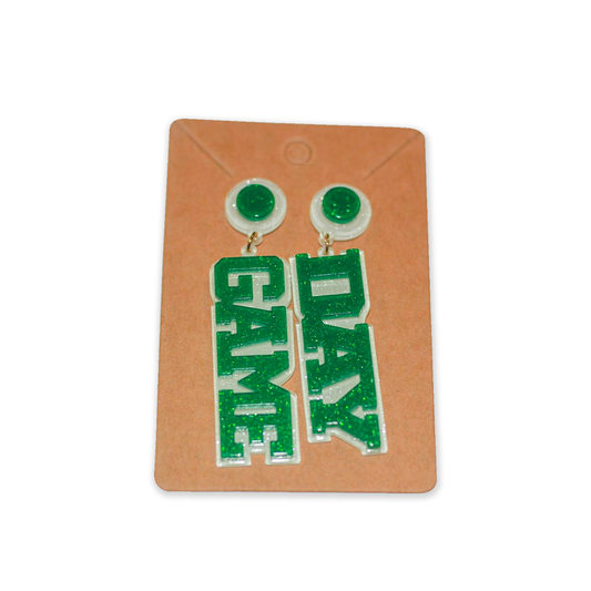 Game Day Green & White Acrylic Earrings