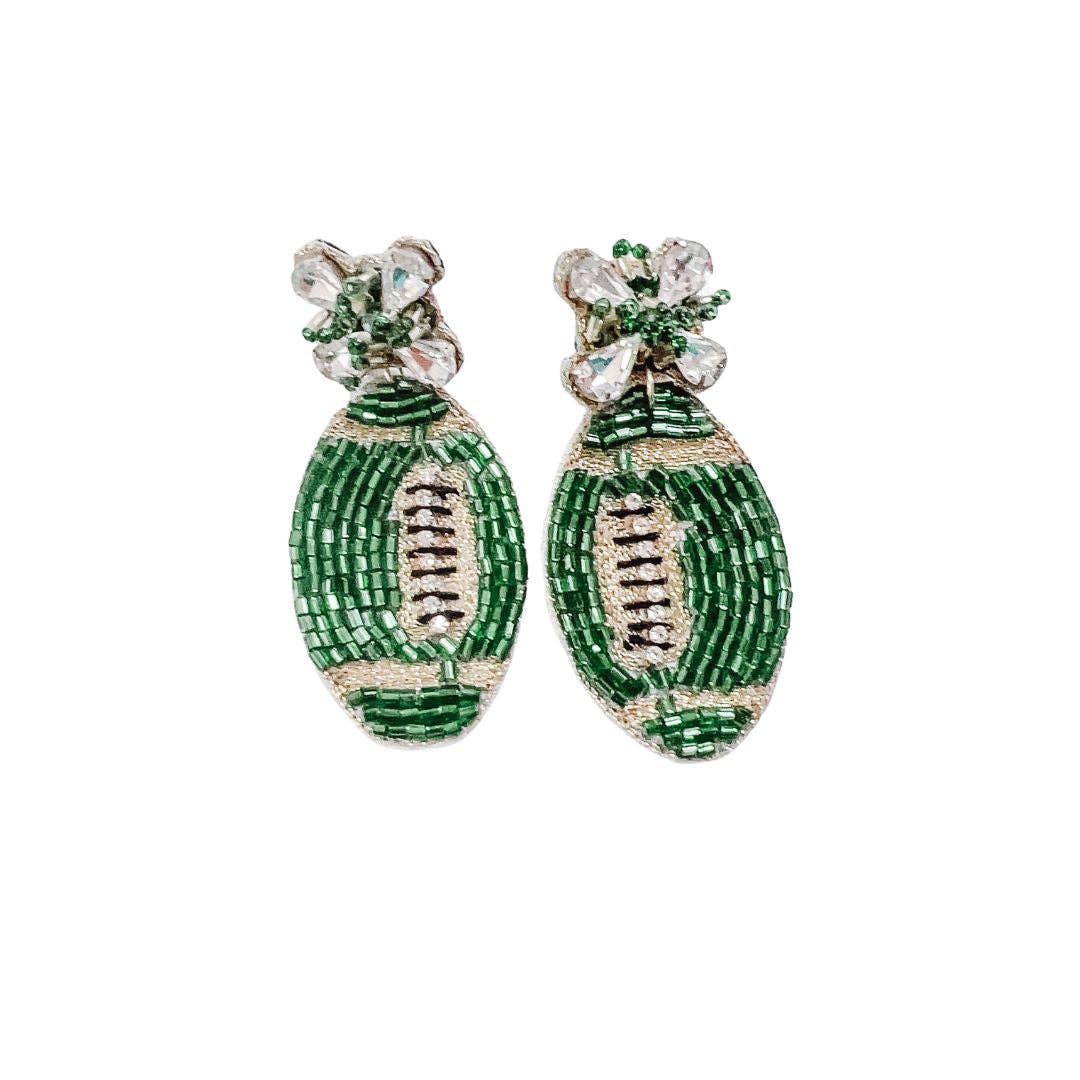Green Football Beaded Earrings