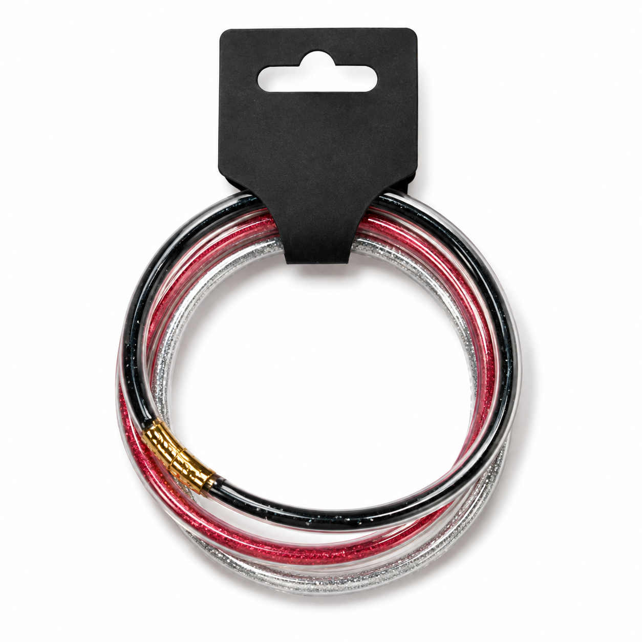 Red, Black & Silver Stackable Tube Bangle Bracelet Set