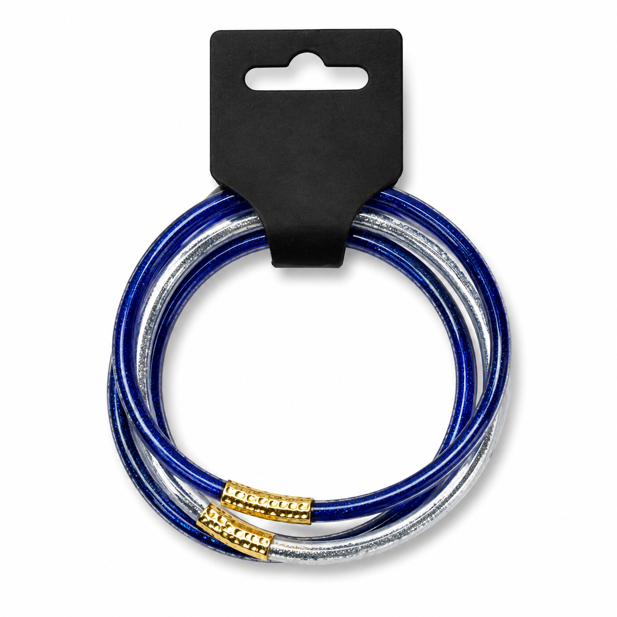 Blue & Silver Stackable Tube Bangle Bracelet Set