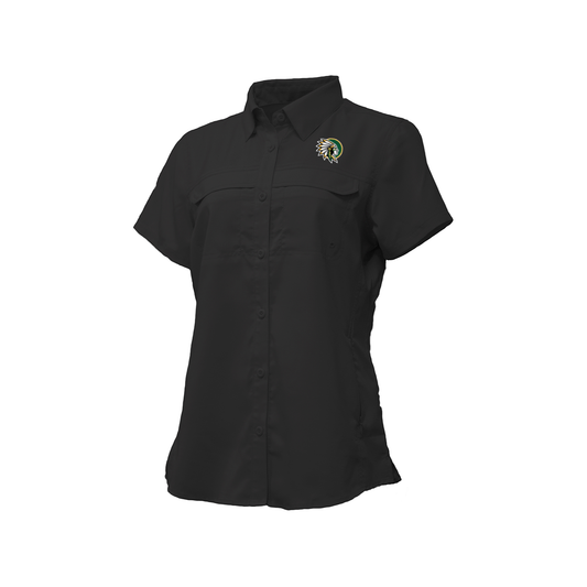 Ladies Embroidered Fishing Shirt - Short Sleeve - New Warrior Head Black