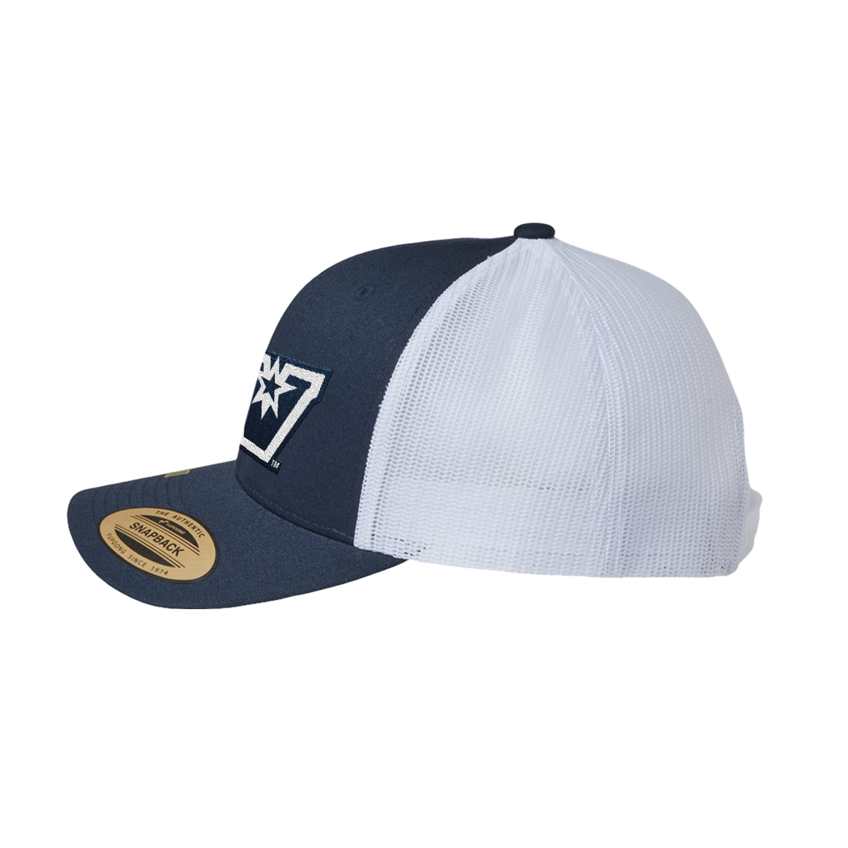 UTRGV Vaqueros Embroidered Yupoong Snapback Cap – Navy/White